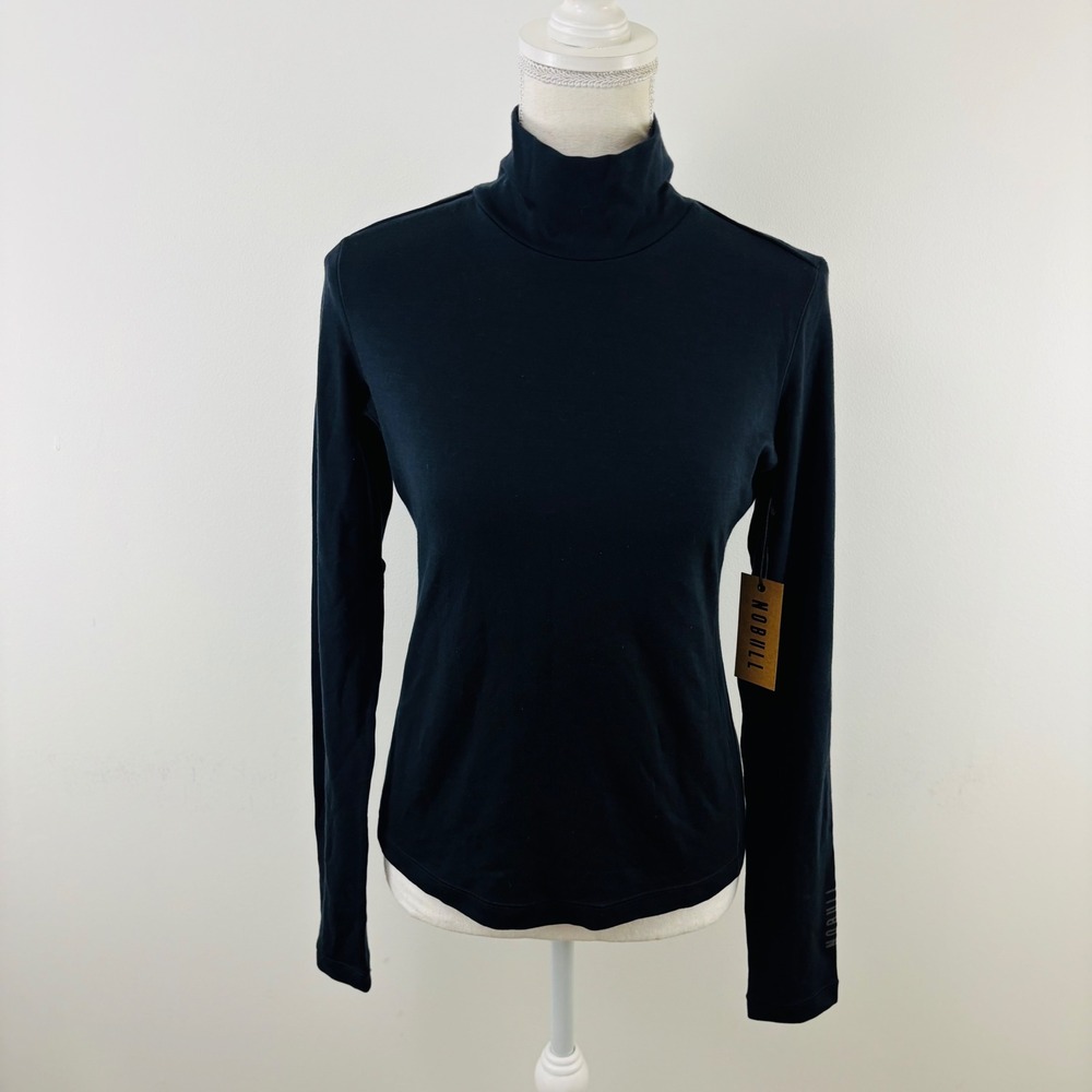 New Nobull Womens Merino Wool Blend Turtleneck Long Sleeve Top Black Small
